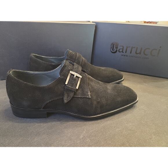 Garrucci Men Black Suede Shoes Hand Made Monk Strap Loafer US10.5D